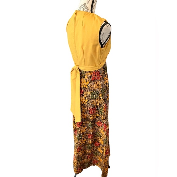 Handmade Vintage 70’s maxi floral dress yellow, & brown empire waist Small EUC​ - Picture 4 of 16